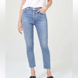 Agolde Distressed Straight-Leg Jeans in Medium Blue